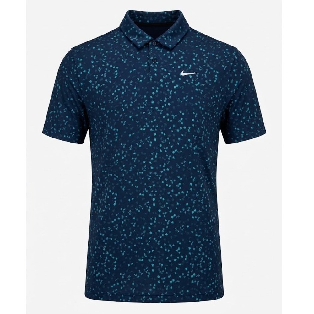 Nike Dri-FIT Golf Polo Shirt XXL 2XL Navy Blue Teal Floral Short Sleeve Mens